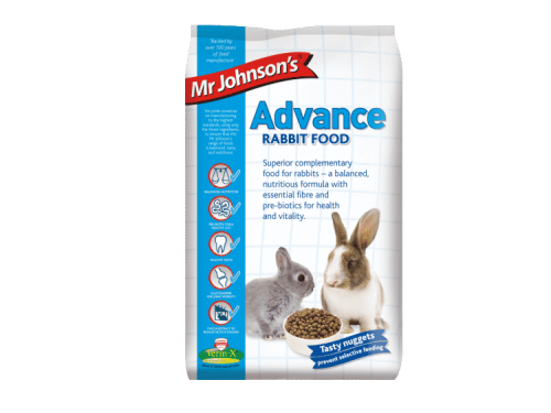 Mr Johnson's Advance Rabbit Food, komplet foder til kaniner med en balanceret formel, rig på fiber og prebiotika for optimal sundhed og vitality.