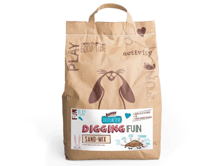 Bunny Interactive Digging Fun Sand-Mix til gnavere, ideel til leg og aktivitet. Fremmer naturlig gravning og stimulerer mental aktivitet. Velegnet til kaniner og mindre kæledyr.