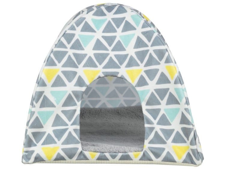 Blødt og hyggeligt hulehus til gnavere, perfekt til at skabe en tryg og komfortabel soveplads. Designet med farverige geometriske mønstre, ideelt til mindre kæledyr.