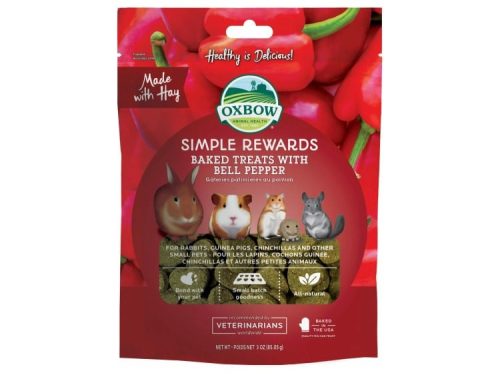 Bagt godbidder med peberfrugt fra Oxbow, designet til gnavere som kaniner, marsvin og chinchillaer. Sund og naturlig snack til små kæledyr, anbefalet af dyrlæger.