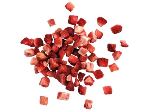 Frosne jordbærstykker til gnavere og små kæledyr, ideelle som sund snack og tilskud. Rig på vitaminer og naturlig smag, perfekt til at forkæle dit kæledyr.