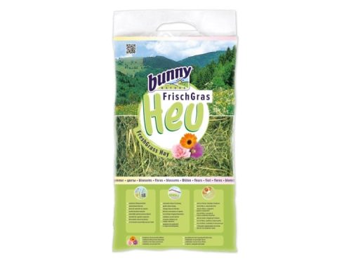 Bunny FrischGras Heu til gnavere, 100% naturligt græs- og blomsterblanding, ideelt som foder og strøelse for små kæledyr.