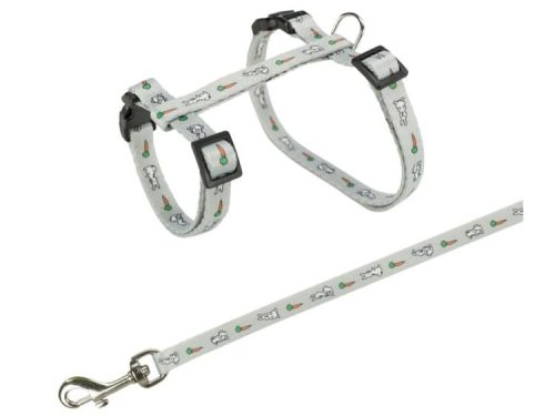 Sødt og praktisk sele- og line-sæt til gnavere, designet med sjove motiver af små dyr og gulerødder. Ideelt til udendørs aktiviteter med dit kæledyr.