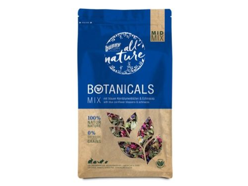 Bunny All Nature Botanicals Mix til gnavere, med blå korneblomster og echinacea. 100% naturligt, uden korn, ideelt til små kæledyr.
