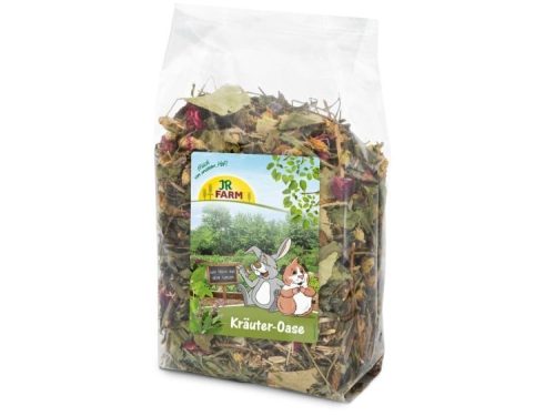 Kräuter-Oase fra JR FARM - en blanding af tørrede urter og planter, ideel til gnavere og små kæledyr, der søger naturlig fodertilskud.