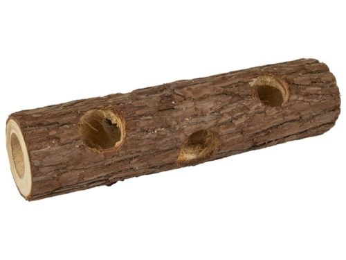 Naturlig træstub til gnavere med huller til leg og aktivitet, ideel til hamster, mus og andre små kæledyr. Fremmer naturlig adfærd og tandpleje.