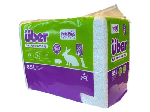 Blødt papirstrøelse fra ü ber, 85L, ideelt til gnavere og mindre kæledyr. Effektiv lugtkontrol og støvfri, sikrer et rent og komfortabelt miljø for dine kæledyr.