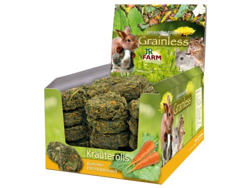 Kräuterolis fra JR FARM, lavet med gulerod og brændenælde, er en sund og naturlig snack til gnavere og mindre kæledyr. Getreidefrei foder, ideelt til daglig fodring.