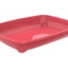 Rød plastbakke til gnavere, ideel til mad eller vand, let at rengøre og holdbar. Perfekt til mindre kæledyr som hamstere og mus.