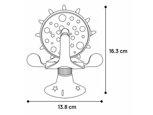 Gnaver legetøj i form af en aktivitetsplade med farverige figurer, designet til gnavere, målende 16,3 cm i højden og 13,8 cm i bredden. Perfekt til stimulering og leg for små kæledyr.