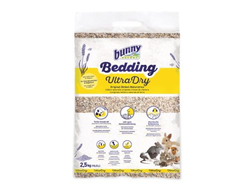 Bunny Bedding UltraDry, 2,5 kg, naturvenligt strøelse til gnavere og mindre kæledyr, fremragende sugeevne og termisk isolering. Ideel til komfort og hygiejne i bur.