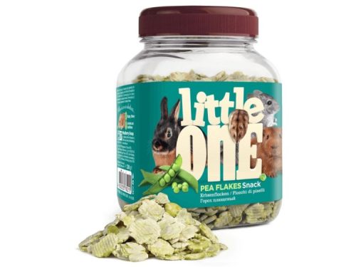 Pea flakes snack fra Little One, en sund og lækker godbid til gnavere som hamstere, mus og kaniner, præsenteret i et praktisk stykke emballage.