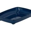 Blå plastikbakke til små kæledyr, ideel til gnavere som hamstere og mus. Robust design med skridsikre fødder for stabilitet. Perfekt til mad eller vand.