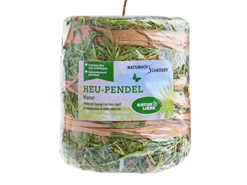 Heu-pendel fra Naturhof Schröder, naturligt hængende høbold til gnavere og små kæledyr, fremstillet af friskt hø til sund kost og underholdning.