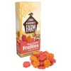 Russel Rabbit Fruities fra Tiny Friends Farm med smag af kirsebær og abrikos, velegnede snacks til gnavere. Pakken indeholder farverige snacks formet som frugter, perfekte til at forkæle dit kæledyr.