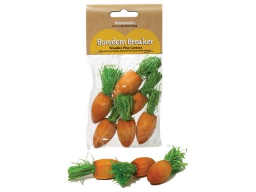 Legesæt med trægrøntsager fra Rosewood, designet til at underholde kaniner, marsvin og andre små kæledyr. Boredom Breaker Woodies Play Carrots hjælper med at holde dit kæledyr aktivt og stimuleret.