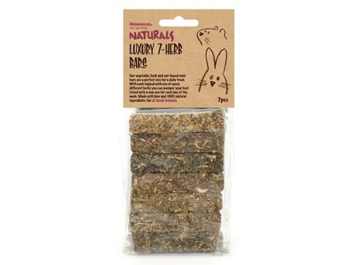 Rosewood Naturals Luxury 7-Herb Bars til smådyr, 7 stk. vegetabilske og havrebaserede snacks, ideelle som daglig godbid til gnavere og mindre kæledyr. 100% naturlige ingredienser.