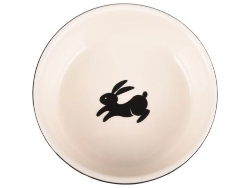 Skål til gnavere med sort kaninmotiv, ideel til fodring af mindre kæledyr som kaniner og marsvin. Designet er både funktionelt og æstetisk, perfekt til Gnavernes Univers.