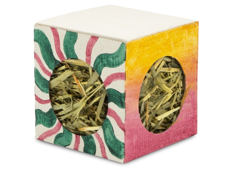 Farverig høkasse til gnavere, ideel til opbevaring af hø og foder. Perfekt til mindre kæledyr som kaniner og marsvin, fremmer naturlig gnaveadfærd.