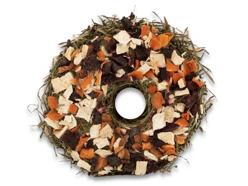 Gnaver-snackring med tørrede frugter og grøntsager, ideel til gnavere og mindre kæledyr, fremmer naturlig tyggeadfærd og sundhed.