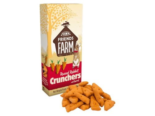 Russel Rabbit Crunchers med gulerod fra Tiny Friends Farm, små sprøde godbidder til kaniner og små gnavere. Perfekte som en sund snack eller belønning.