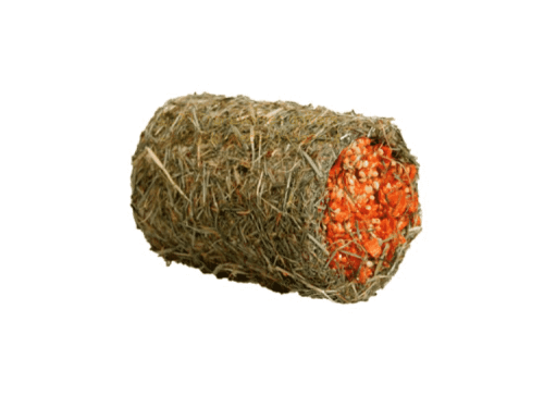 Høtrille med frø og grøntsager, ideel som snacks til gnavere og mindre kæledyr. Perfekt til at stimulere deres naturlige tyggeinstinkt og sikre en sund, varieret kost.