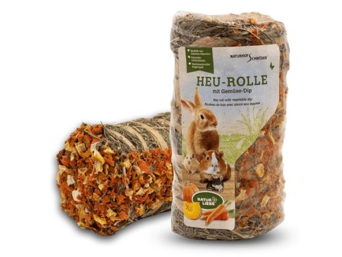 Heu-rolle med grøntsagsdip fra Naturhof Schröder, ideel til gnavere og mindre kæledyr, giver sund og lækker snackmulighed. Perfekt til at stimulere naturlig adfærd og fremme tandslid.