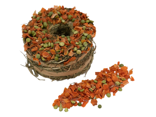 Gnaver snackring med tørrede grøntsager, ideel til gnavere som hamster og marsvin. Perfekt som sund godbid og aktivitetslegetøj.