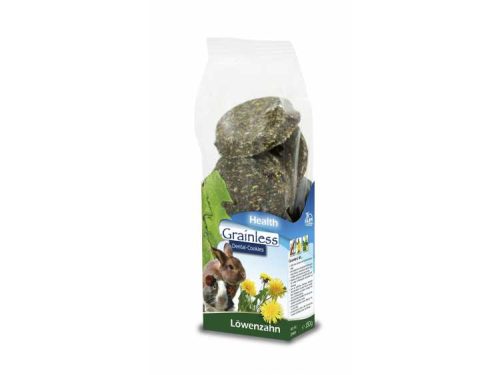 Grainless Dental-Cookies til gnavere og mindre kæledyr fra Löwenzahn, pakket i en praktisk pose med dandelion-smag. Ideel til at støtte tandhelsen hos dine kæledyr.