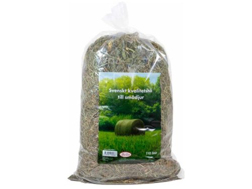 Svensk kvalitets hø fra Bella til smådyr, pakket i en 110 liters pose, ideelt til foder og indretning af bur.