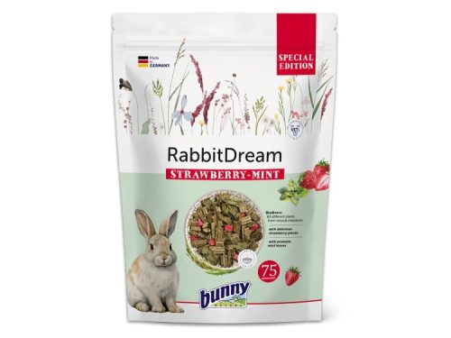 RabbitDream Strawberry-Mint foder til kaniner fra Bunny, special edition. Indeholder naturlige planter og lækre jordbærstykker. Velegnet til små kæledyr.