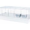 Gnaverbur i metal med plastbund, ideel til marsvin og andre små kæledyr. Inkluderer to foderautomater og god ventilation. Perfekt til at sikre et sikkert og komfortabelt miljø for dit kæledyr.