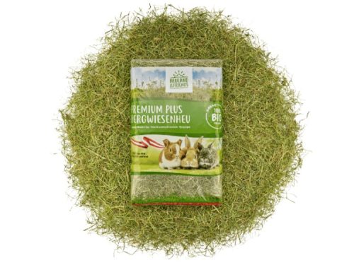 Premium Plus Bergwiesenheu fra Heuland & Friends, 100% økologisk hø til gnavere og mindre kæledyr, ideelt som sund og velsmagende kost.