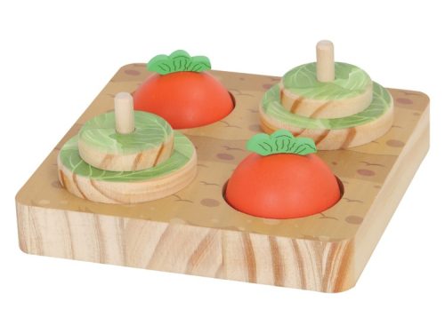 Sødt trælegetøj til små kæledyr, der fremmer leg og læring. Puzzle med farverige grøntsager i træ, ideelt til gnavere og mindre kæledyr.