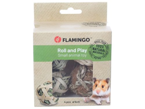 Flamingo Roll and Play legetøj til små dyr, 4 stk. i naturlige materialer, ideelt til gnavere som hamstere.