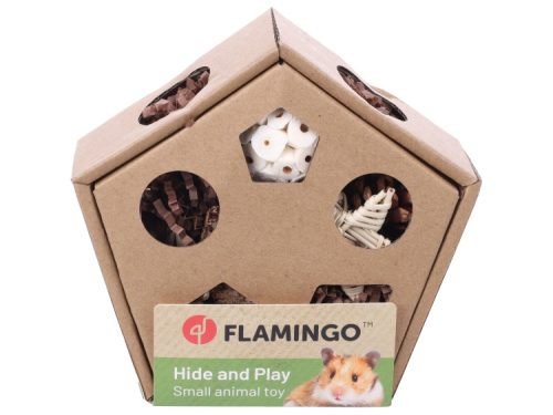 Flamingo Hide and Play legetøj til små dyr, designet til at stimulere gnavere og mindre kæledyr med skjulesteder og aktivitetsmuligheder.